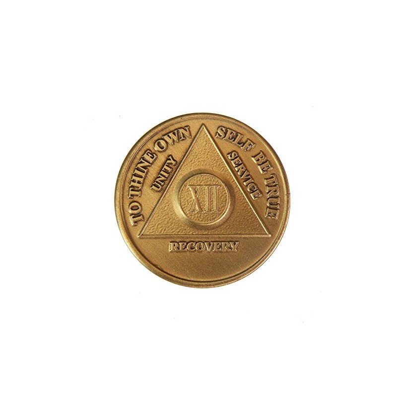 12 Year AA Medallion Traditional Bronze Raised Center Sobriety Chip