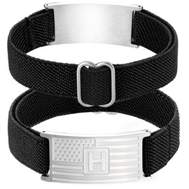 American Flag Initial Bracelet for Men Boys Adjustable Band Patriotic Silver H Letter American Flag Tag Charm Bracelet Graduation Gifts for Him 2025 Gifts To My Son Dad