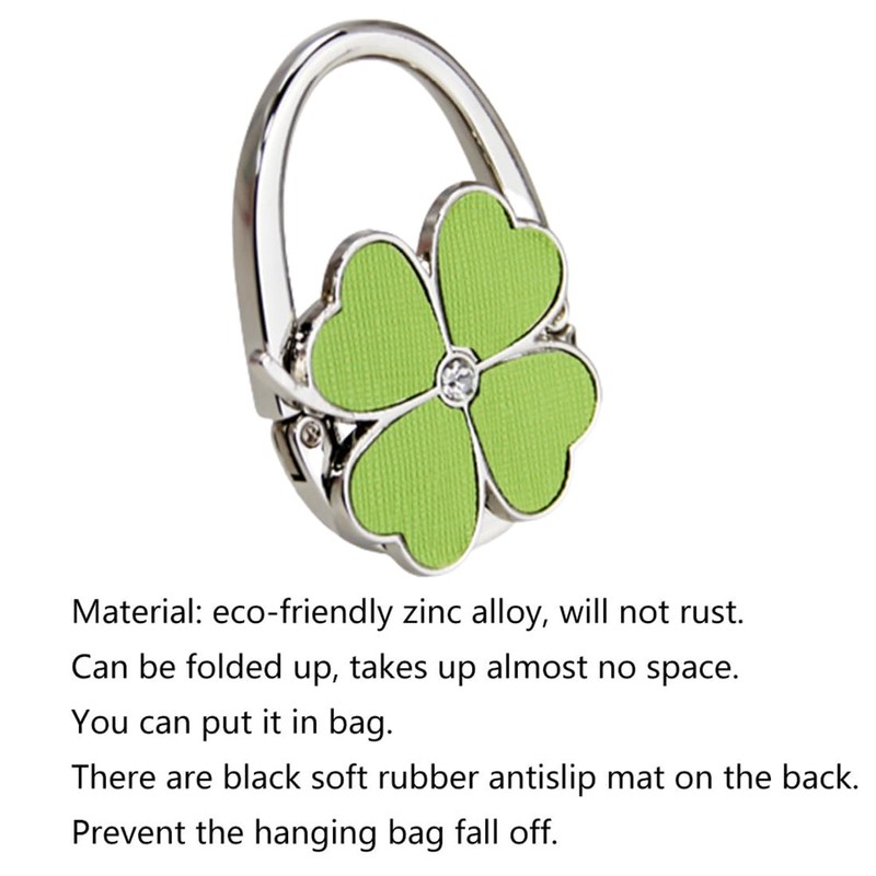 ASYKNM Table Handbag Holder:Foldable Non-Slip Handbag Hook Silver Set Clover