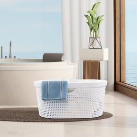 Innouse 4 Pack Laundry Basket with Cutout Handle, White Plastic Laundry Hamper