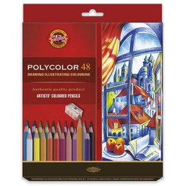 Koh-I-Noor 3836 Polycolor Artist Colouring Pencils with Sharpener and 2 Graphite Pencils in Cardboard Case Assorted Colours Set of 48