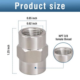 Napredak Stainless Steel 304 Coupling Pipe Fitting, NPT 3/8 Female Thread Nipple hex Adapter for air Gas Water Tube Pipeline, Forged Straight Connector, 2900psi