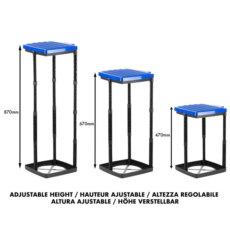 Grizzly Sack Holder Blue Lid Adjustable 120L Refuse Bag Stands