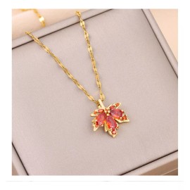 TENDER LIHOME Collar Hoja De Maple Arce Otoño Chapado En Oro Con Circonia