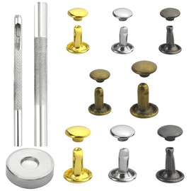 XINGYHENG 480Pcs(240 Set) 8 Values M6 M8 Leather Double Cap Copper Rivets Snap Button Fasteners Assortment Kit Tubular Metal Studs with 3Pcs Fixing Tools for Dress and Leather Repairs Decoration