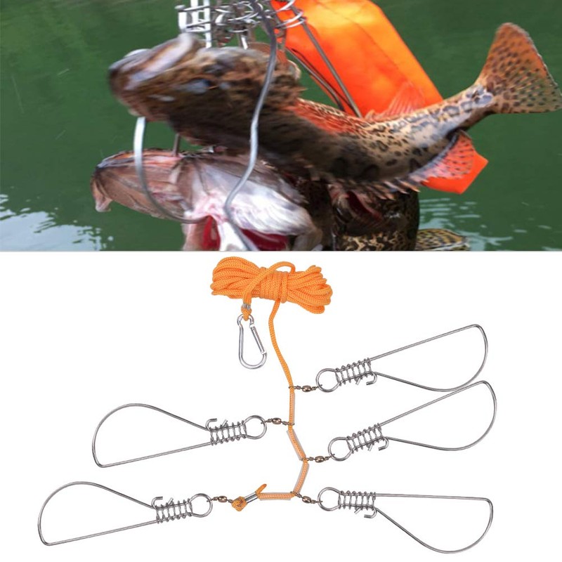 Fish Stringer Heavy Duty, Stainless Steel Spring Buckle Fishing Stringer