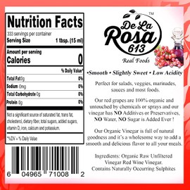 ORGANIC Red Wine Vinegar - De La Rosa 5 Liter - Vegan, Gluten-Free, Kosher | Great for salads, dressings, marinades and more!