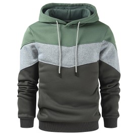 Gesean Mens Hoodies Pullover Sweatshirts for Men Color Block Hoody Man Hooded Sweatshirts Green Large