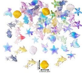 50pcs Summer Ocean Nail Charms, 3D Resin Starfish Beach Rhinestone Nail Charms Ocean Series Theme Decoration for Women Manicure Art Ornaments