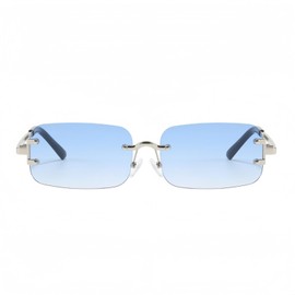 qinqilanqi-S Vintage Rectangular Sunglasses Retro Frameless Sunglasses Fashion Glasses for Women Men UV Protection Glasses, silver/blue
