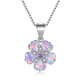 CiNily Flower Opal Pendant Necklace Box Chain 18K White Gold Plated Purple Topaz Zircon Opal Jewelry for Women, Gemstone Necklaces Lovers Birthday Friendship Jewelry