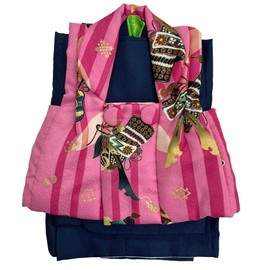 Kyoto Kimono Yuzen Cloth Set (0 - 1 Years), First Festival, Boys Children's Day, Kimono, Baby 2-Part Type, Baby Ensemble, Baby Cover and Kimono Set, Navy blue x pink (helmet)