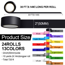 Fainne 24 Rolls Colored Duct Tape Bulk, 10 Yards/Roll Duct Tape Heavy Duty Waterproof Craft Tape, Multi Purposes, No Residue, Tear by Hand for Indoor Outdoor Use (Colorful)