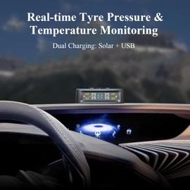 MAEZOE Tire Pressure Monitoring System - TPMS with Solar and USB Charger, 4 External Sensors & 6 Alarm Modes, LCD Real-time Display (0-87 PSI), Auto Sleep Mode for RV, Sedan, SUV, MPV, Trailer, Truck