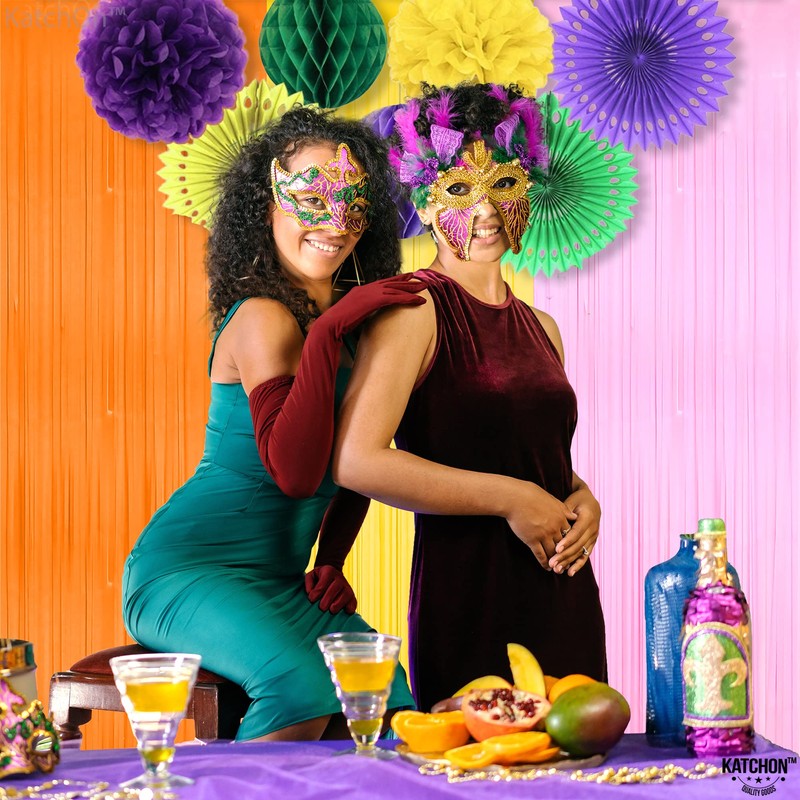 KatchOn, Orange Pink and Yellow Fringe Backdrop - 9.6x8 Feet,