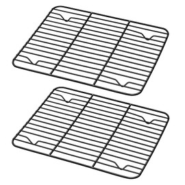 TeamFar Baking Rack (Set of 2), 9.75’’ x 7.5’’ Coated Stainless Steel Small Cooling Rack Roasting Racks for Cooking Grilling Drying, with Black Non-stick Coating for Oven, Healthy & Easy Clean