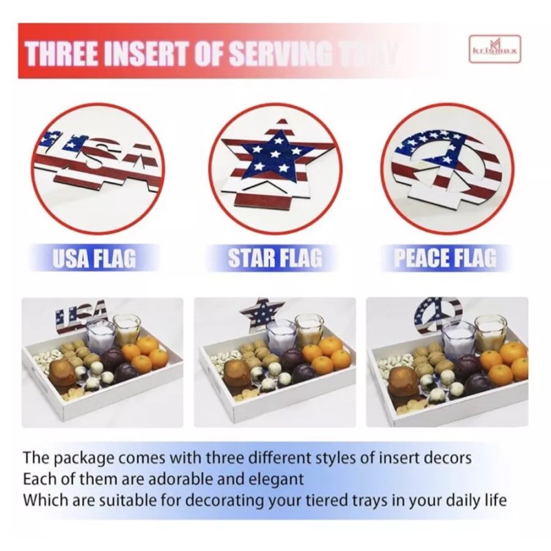 Unbranded Rustic Wood American Flag Serving Tray Patriotic Flag Tray