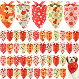 Weewooday 50 Pcs Fall Dog Bandanas Bulk Pumpkin Maple Leaves Thanksgiving Autumn Bandanas for Bibs Adjustable Scarf for Small Medium Large Pet Cat Costume(Leaves Pattern, 19.7 x 13.8 x 13.8 Inch)