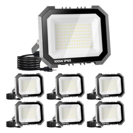 Leddictive 6 Pack LED Flood Lights Outdoor, 100W 10000LM Super Bright Floodlight Outside Work Light with 5.9FT Plug, IP65 Waterproof 6000K Outdoor LED Flood Light for Garage, Yard, Lawn, Garden