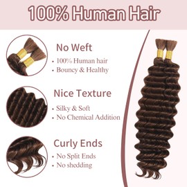 FAKOT Human Braiding Hair 100g Deep Wave Bohemian Hair for Braiding Human Hair, No Weft, Boho Braids Human Hair, 2 Bundles/Pack (#4-Chocolate Brown, 100g-18 Inch)