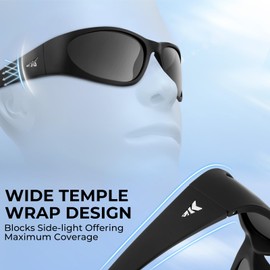 KastKing Raccoon Polarized Sport Sunglasses for Men and Women, Wide Temple Wrap, Ideal for Driving Fishing Cycling Running