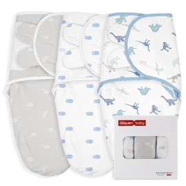 GLLQUEN BABY Swaddle Sack for 0–3 Month Babies, 100% Organic Cotton Baby Sleeping Bags for Newborns, Oeko-Tex100, for Toddlers, Unisex Pack of 3 Swaddling Cloths (Dinosaur Country)