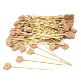 Honbay 100PCS Cute Cat Bear Cocktail Picks Sticks Party Food Decoration Toothpicks Bamboo Sticks Sandwich Skewers Appetizer Fruits Drinks Picks Sticks