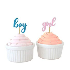 Darling Souvenir, Gender Reveal Cupcake Toppers, Boy Or Girl, Twins Baby Shower Dessert Decorations - Pack Of 20