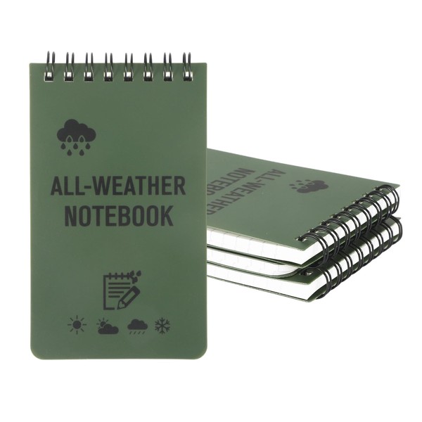 ROOMHUAWAY Pack of 4 Green Waterproof Notebook, Small Portable Pad