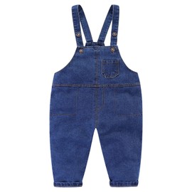 Mud Kingdom 7-8 Years Boys Dungarees Adjustable Braces Denim Ovearalls for Little Boy Cotton Plain Jean Pants Blue