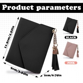 WisePoint Ladies Purse, PU Leather Purses for Women and Girls, Slim Womens Purse Multiple Card Slots Women's Wallets with Tassel Pendant for Shopping, Travel, Dating (black, S)