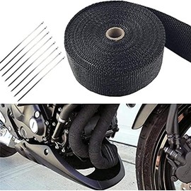 Exhaust Heat Tape, Car Exhaust Wrap, Deecam 10M Black Glass Fiber Thermal Tape with Stainless Steel Cable Ties, Used for Motorcycle Auto Exhaust Manifold Heat Insulation Tape