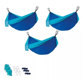 Bluelander Mayoreo 3 Hamacas Camping Portátil Azul + Kit De Instalación