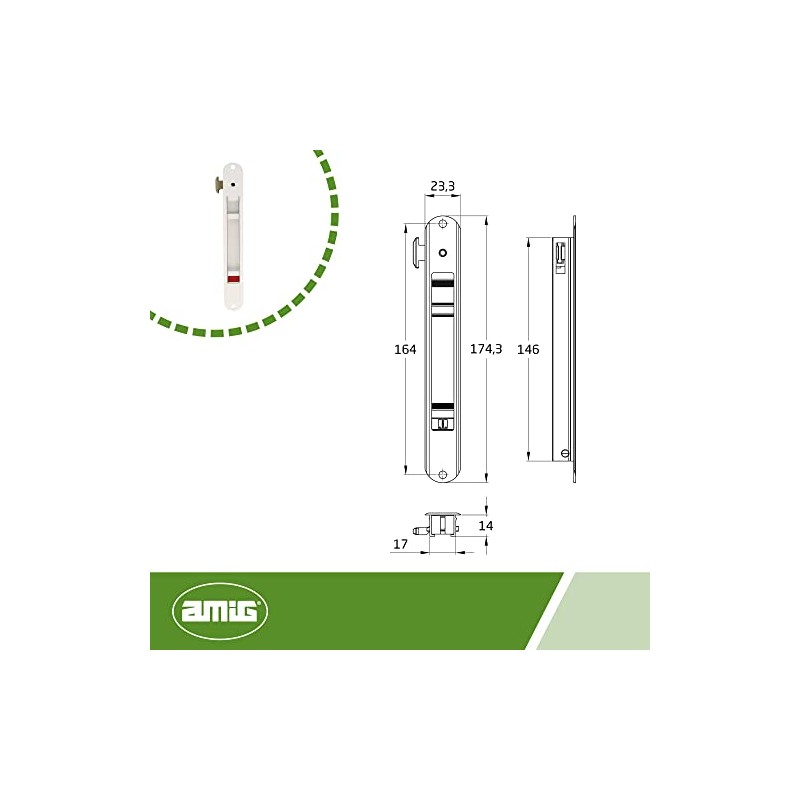 Amig - Mortice Lock for Sliding Windows | Dimensions: 174