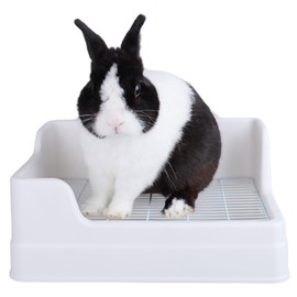 RUBYHOME Large Rabbit Litter Box 14" x 9.4" Bunny Toilet Two-Layer Design Rabbit Litter Pan for Cage, Bunny Restroom Litter Tray