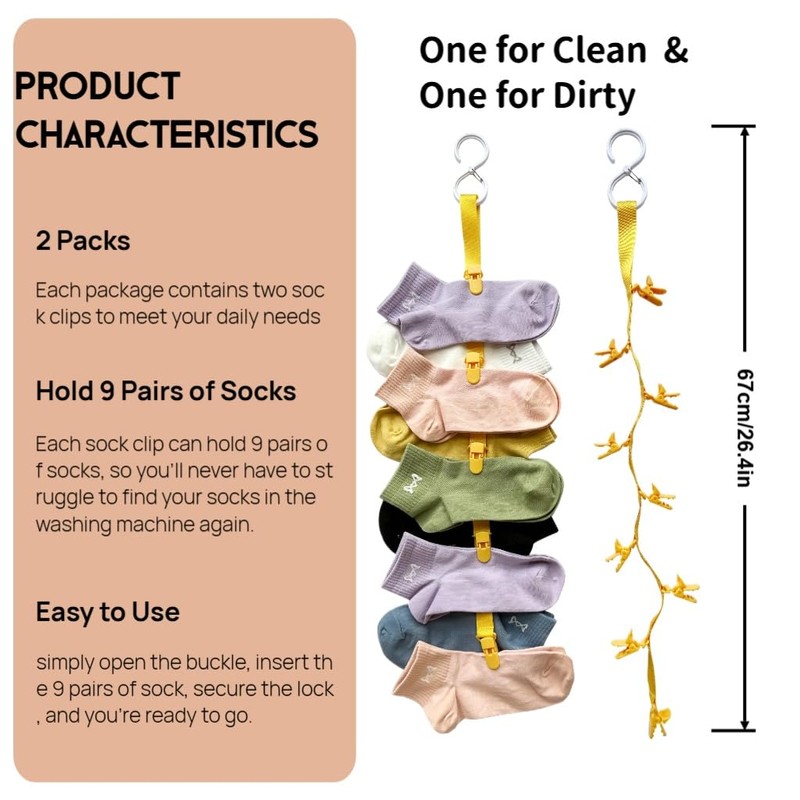 Josuyofo 2 PCS Sock Laundry Clip for Washing Drying &