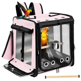 Sanmoncare Bird Carrier for Car Travel with Seat Belt, Indestructible Stainless Steel Mesh Parrot Backpack Travel Cage