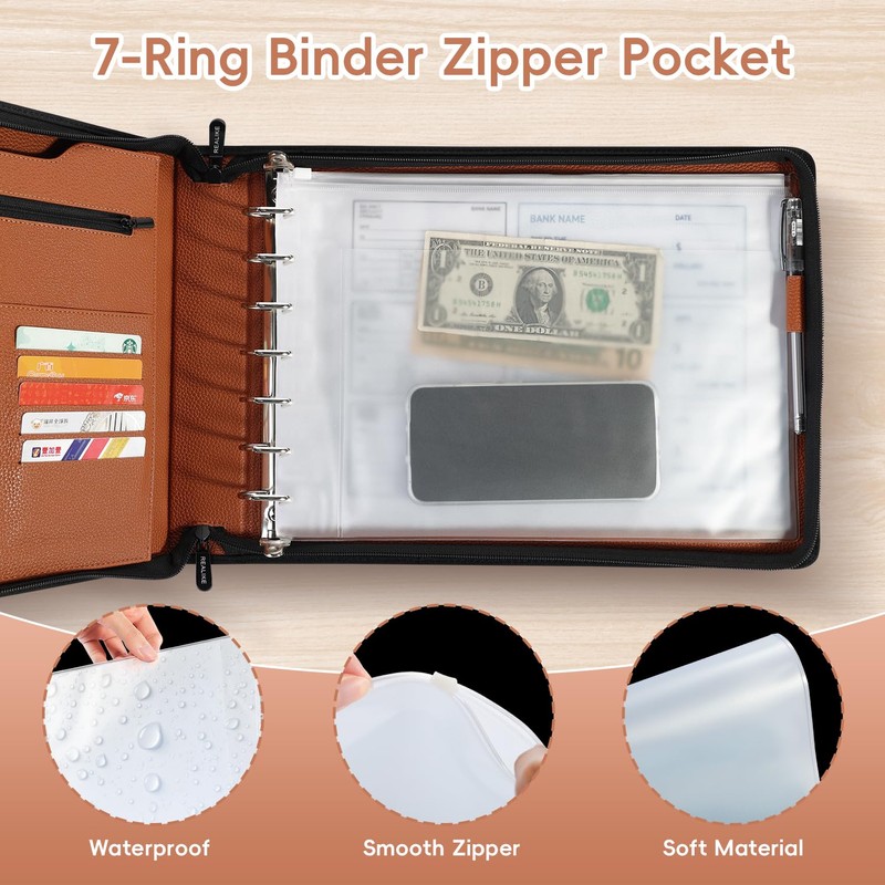 REALIKE Zippered Business Checkbook Binder for Business Checks, 7 Ring
