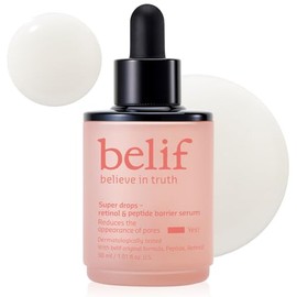belif Retinol & Peptide Super Drops Serum - Refuerzo de la piel antienvejecimiento y minimizador de poros con ácido hialurónico para reafirmar, suavizar y reparar, cuidado de la piel coreano para todo tipo de piel, 1.01 onzas líquidas