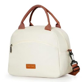 MQIONGJOOY Lunch Bag for Men and Women, Thermal Insulated Tote Cooler Bag Reusable Insulated Adult Lunch Box with Shoulder Strap, Side Pockets for Work Office Travel Picnic (Cream)