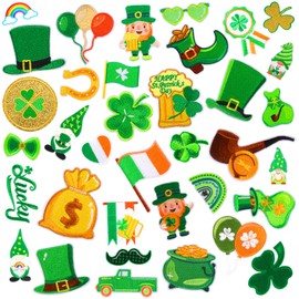 AUGSUN 36pcs St. Patrick's Day Iron on Patches Embroidered Sew Applique Repair Irish Clover Lucky Shamrock Patch DIY Crafts for Clothing Jacket Jeans Pants Dress Backpack Hat Decorations Gift