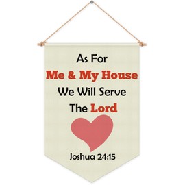 Bible Verse Scripture Decor for New Home Hanging Pennant Flag Banner for Family Living Room Bedroom Front Porch Christian Religious Wall Sign Decor Christmas Birthday Gift Cotton Linen