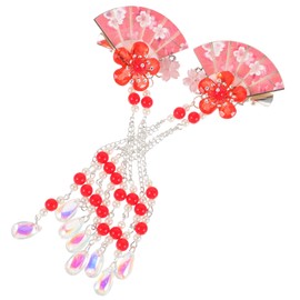 VICASKY 2pcs Hair Accessories Flower Hairpins with Tassel Drop Fan Design Lightweight Barrettes for Wedding Party Daily Wear Traditional Elegant Style