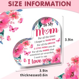 Mom Gifts for Mothers Day Gifts for Moms from Daughter Son Birthday Christmas I Love You Mom Heart Shaped Acrylic Block for Moms