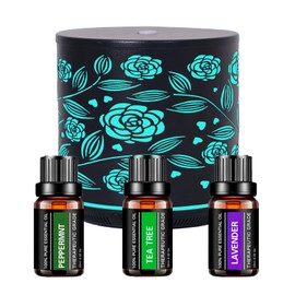 HOMILLY Essential Oil Diffuser 400ml Metal Aromatherapy Oil Diffuser Ultrasonic Cool Mist Diffuser with Auto Shut-Off Protection,7 Colors Changed LED for Home Office SPA Yoga (Rose)