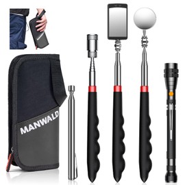 Telescoping Magnetic Pickup Tool Set with Portable Bag, Extendable Flashlight with 360° Inspection Mirror, Fathers Day Dad Gifts from Daughter Wife Son, Gifts for Men Mechanics, and Handymen, Grey