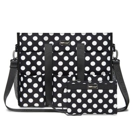 TOPDesign Utility Water Resistant Tote Bag with 22 Exterior & Interior Pockets, Top Zipper Closure & Thick Bottom Support (Polka Dots)