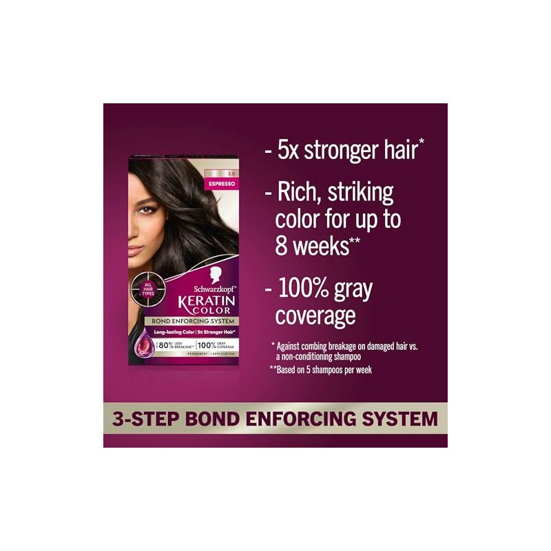Schwarzkopf Keratin Color Permanent Hair Color Cream, 3.0 Espresso