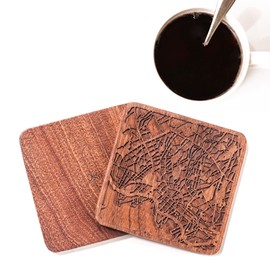 Oslo Map, Sapele Wood Coasters, Set of 4 with City Map, Multiple City Optional, Handmade