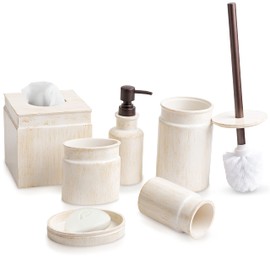 Creative Scents Rustic Luxe Bathroom Accessory Set - 6 Piece Modern Bathroom Sets Accessories Features: Toilet Brush and Holder, Tissue Cover, Soap Dispenser, Toothbrush Holder, Soap Dish & Tumbler